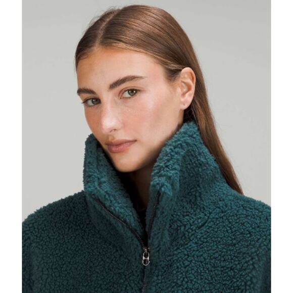 Lululemon Cinchable Fleece Zip Up 6 Green Jasper Plush High Neck Sherpa Athletic - Picture 6 of 16